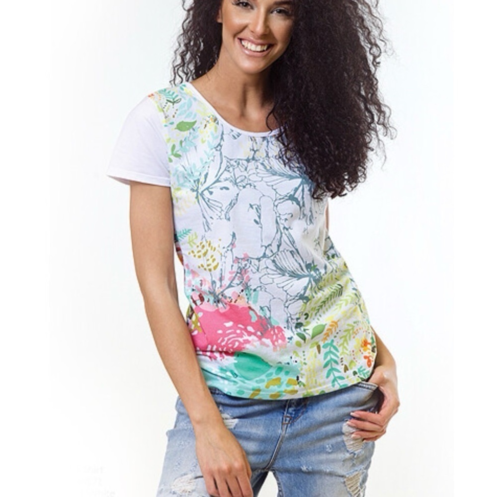 KOOI Art print t-shirt floral abstract cotton top unique European brand summer M